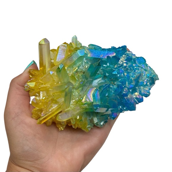 Aura Quartz Crystal Cluster Yellow Blue Clear Iridescent Stone Display Gift - Picture 10 of 10